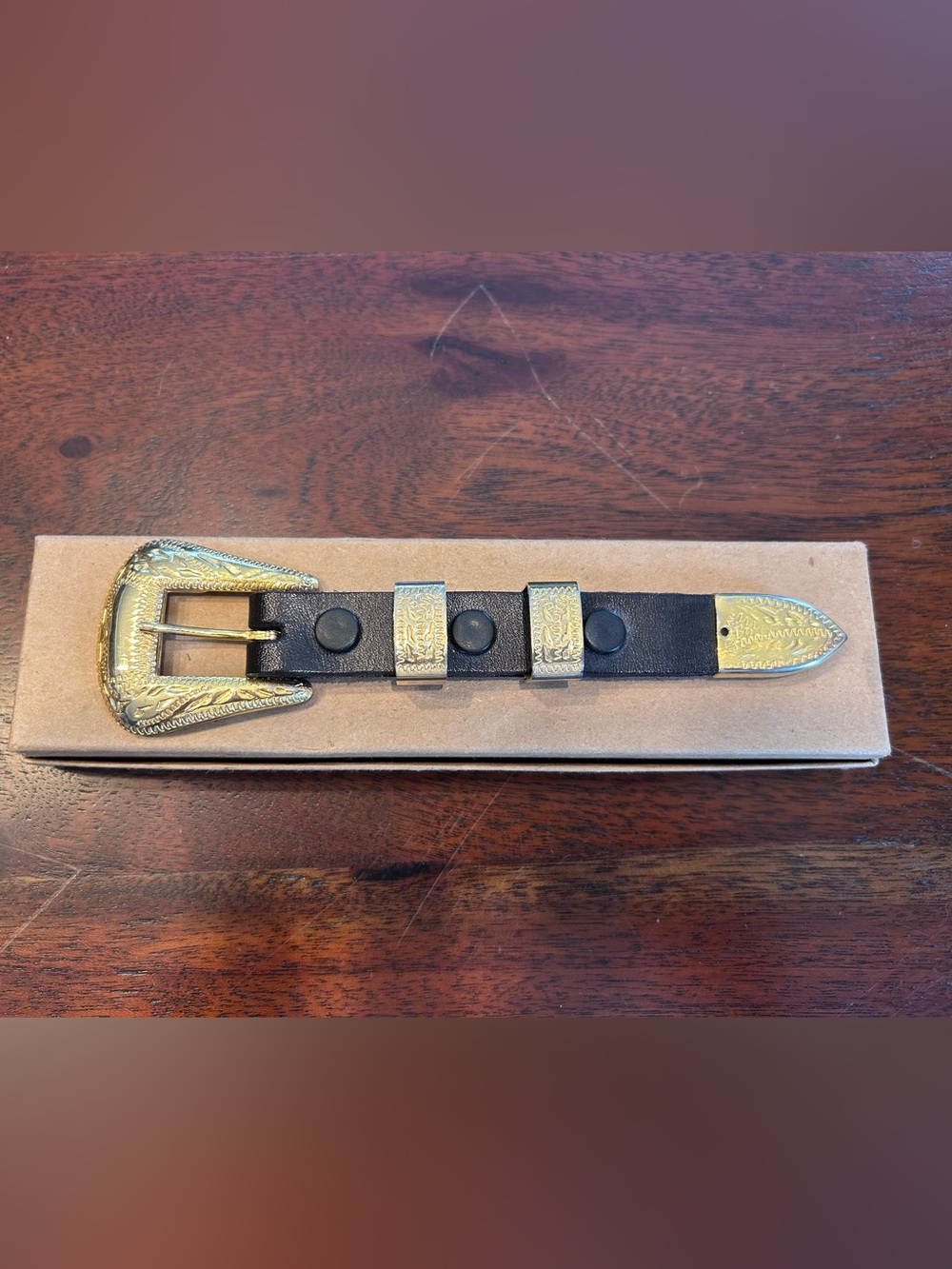 Vintage Western Ranger Belt Buckle Set Solid Nickel Silver Black Leather 4 Pc